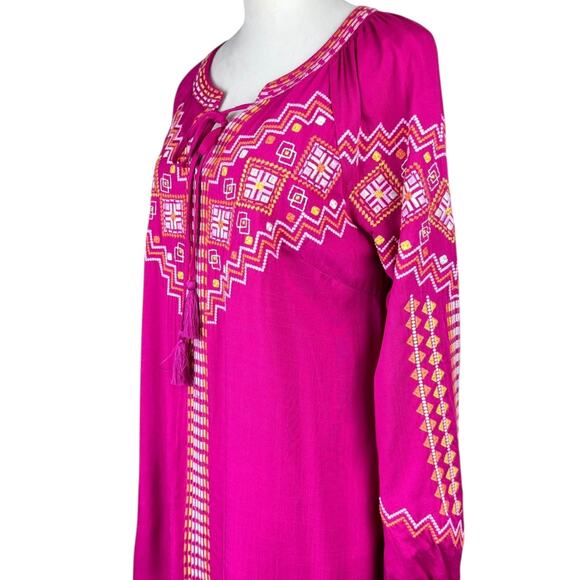 Savanna Jane Bright Pink Embroidered Long Sleeve Mini Western Shift Dress - Picture 7 of 13